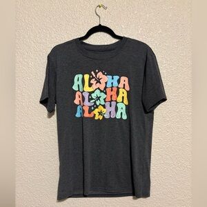 Gray T-Shirt with Colorful Aloha Print